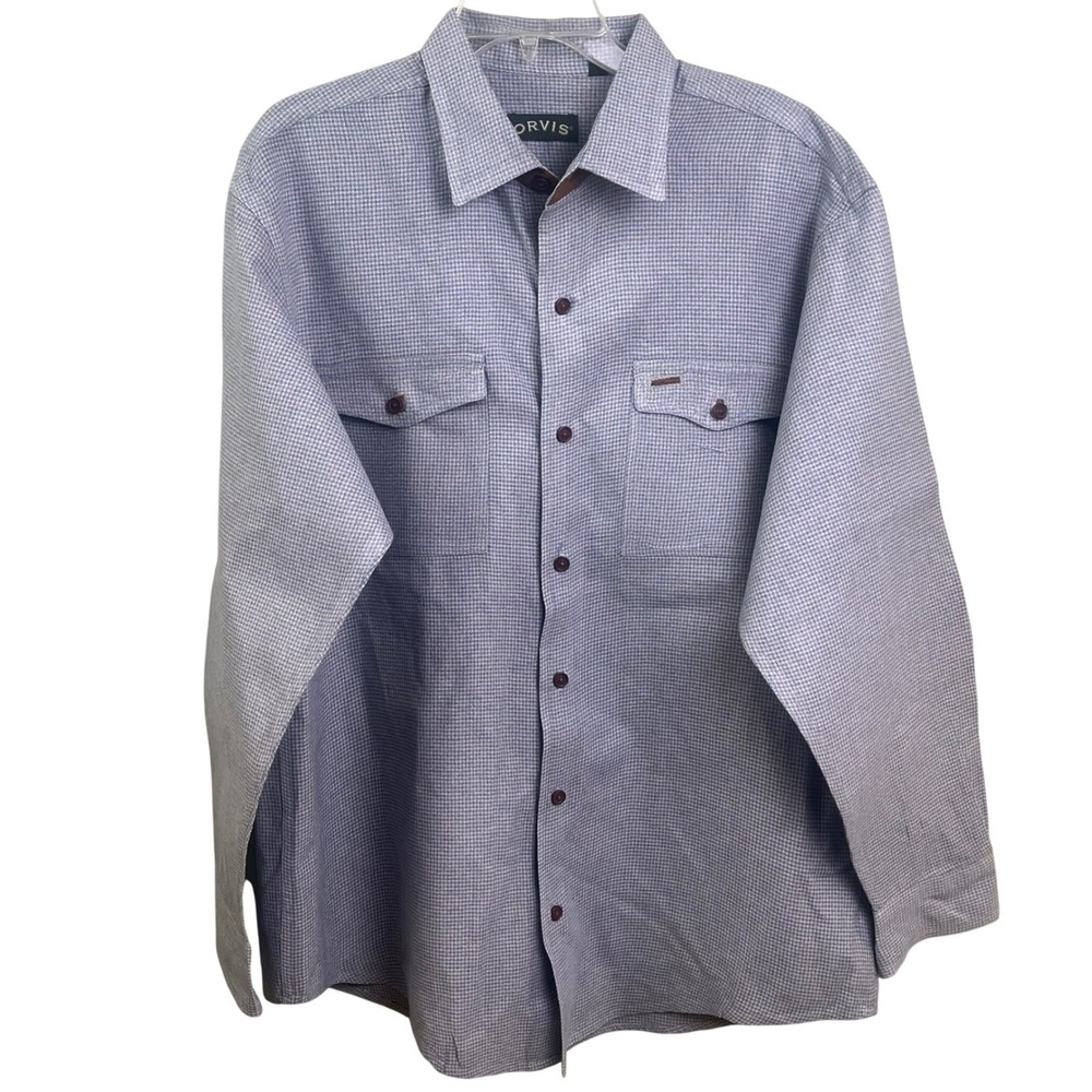 Orvis Fairbanks Blue White Gingham Long Sleeve Button Outdoorsman Shirt Large‎